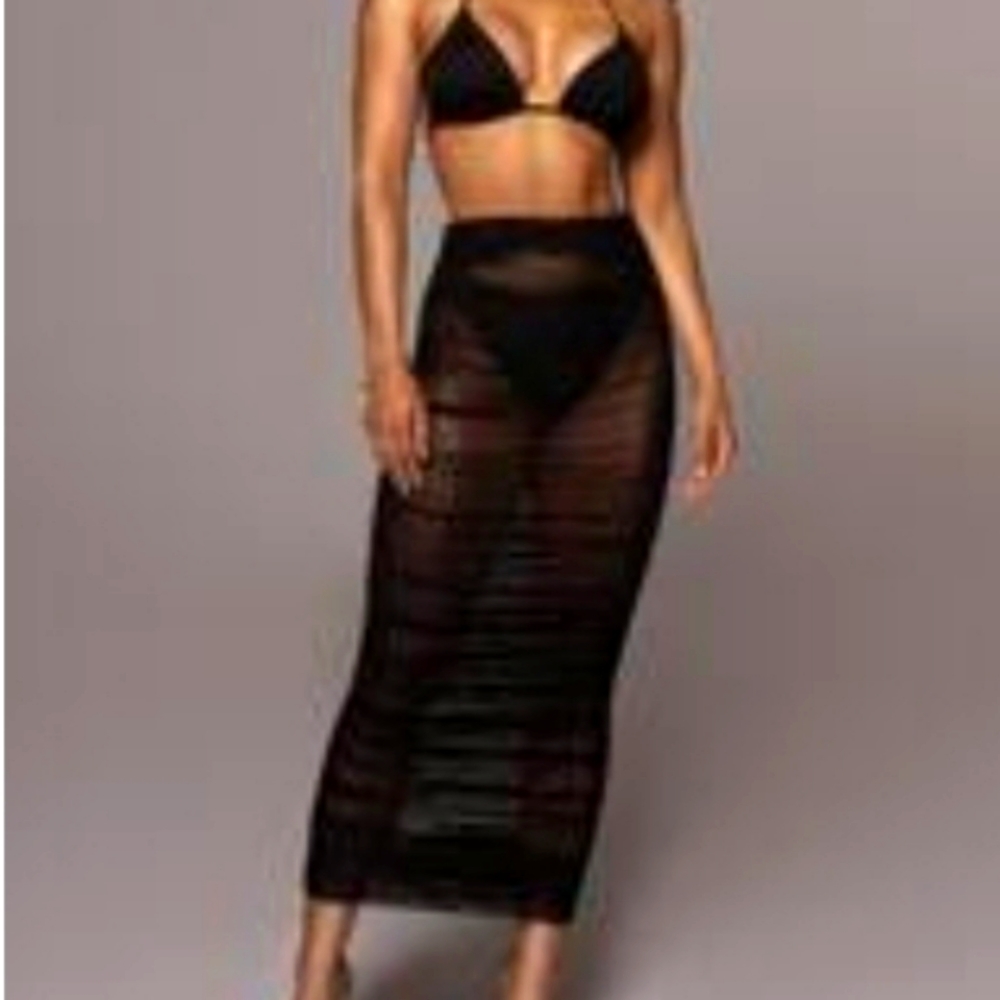 JLuxLabel, S, Black Mesh Ruched Cover Up Skirt NWT